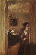 Adolph von Menzel The Artist's Sister with a Candle oil painting on canvas